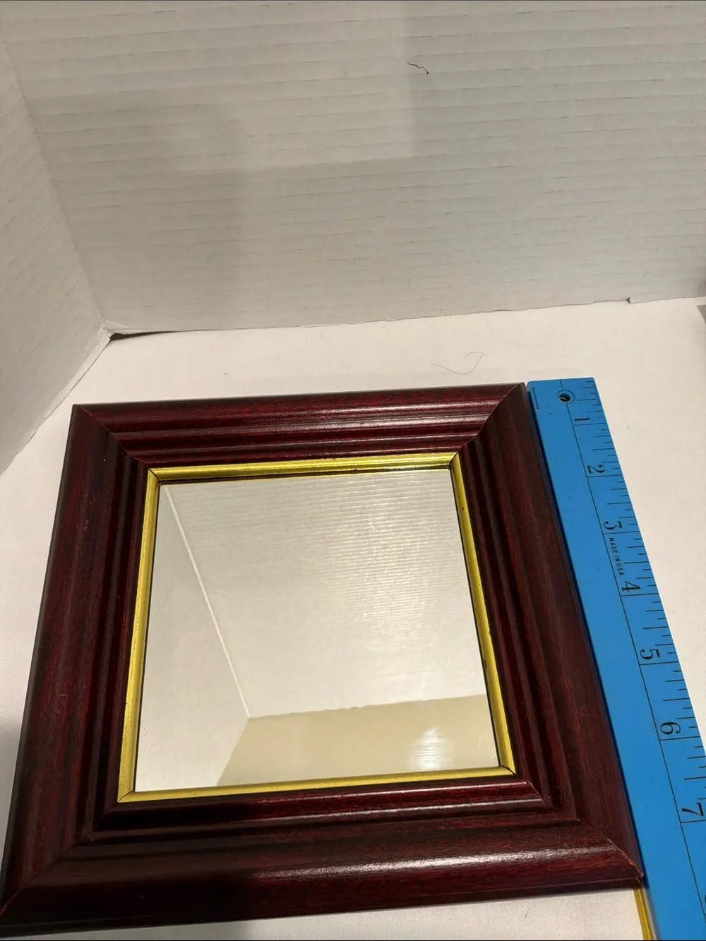Decorative Cherry Wood Square Wall Mirror with Gold Trim - Pair farmhouse style